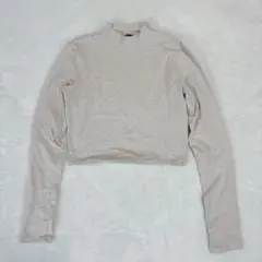 ZARA モックネック 長袖カットソー ベージュ S ショート丈