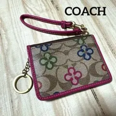美品☆COACHコーチ シグネチャーコインケース 花柄　キーケース 小銭入れ
