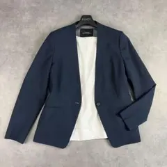 グリーンレーベルリラクシング ノーカラージャケット 紺 38 お仕事 オフィス