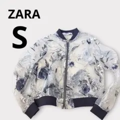 【新品 未使用】zara 花柄 シアー シースルーブルゾン 長袖S