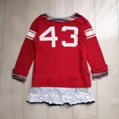 デニムアンドダンガリー　トレーナー　ワンピース　チュニック　赤　ロゴ　長袖