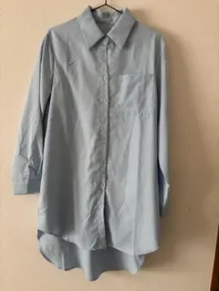 ライトブルー 長袖シャツ ポケット付き　シャツワンピース