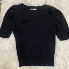 MURUA ブラック リブ編み 半袖トップス フリーサイズ
