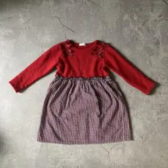 SLAP SLIP 赤　チェック　トレーナーワンピース　リボン