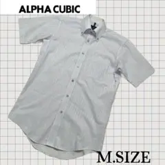 z44【ALPHA CUBIC】 半袖ワイシャツ ストライプ Mサイズのサムネイル