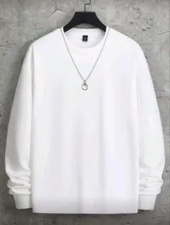 【新品】無地ラウンドネックスウェットシャツ クルーネック ホワイト 長袖