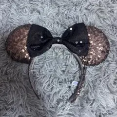ミッキー耳型カチューシャ 黒と金のスパンコール