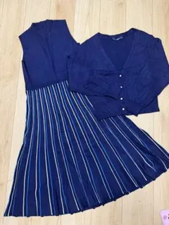 ネイビー ストライプ ノースリーブワンピース セット