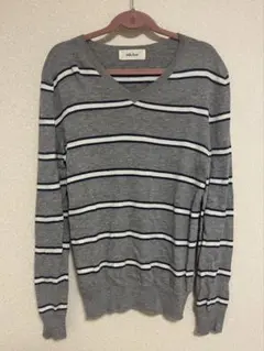 Mila Owen Vネック ボーダーニット グレー 長袖　美品