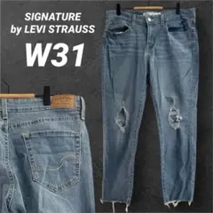 SIGNATURE ミッドライズボーイフレンドジーンズ ダメージ加工 デニム