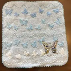 LIBERTY リバティ蝶の刺繍 ハンカチ 水色