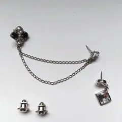 メッキシルバーチェーン付きブローチ（2点セット）