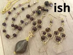 【A081】ish AAAガーネット・チェコダブルフェイスネックレス＆ピアス