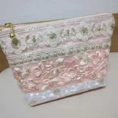 お値下げ！インド刺繍リボン　マチ付きポーチ