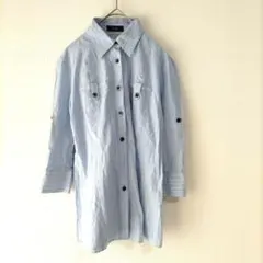 〈ESPIE〉長袖シャツ　水色　丈長め体型カバー　袖ロールアップ　イトキン　36