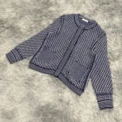 PINORE ミックスニット ノーカラー カーディガン 42 ブルー系のサムネイル