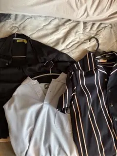 メンズシャツ3点セット（黒・水色・ストライプ）