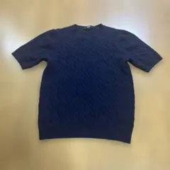 UNIQLO ネイビー ケーブル編み 半袖ニット XL