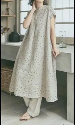 新品タグ付◇ DOORS リネンリヨセルドットワンピース ナチュラル