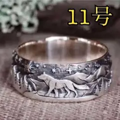 ウルフ アンティーク シルバーリング 【11号】オオカミ ビンテージ　おしゃれ