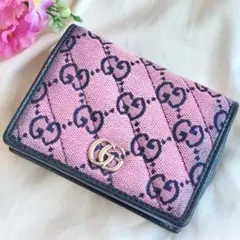【希少】グッチ 二つ折り財布 GG マーモント キルティング キャンバス ピンク