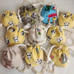 ハンドメイド　まんまる巾着袋　10点セット　パンダ