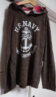 メンズ　U.S. NAVY フード付きカットソー M