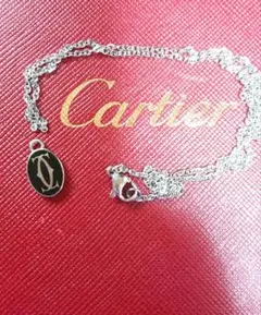 【正規 美品】Cartier 2Cダブルシー銀色ロゴチャーム/ネックレスチェーン