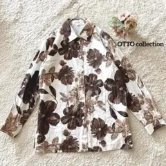 OTTO collection 花柄 長袖シャツ L 綿100 白茶 総柄