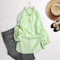 グリーンレーベル【洗える】シアーローンオーバーシャツ　矢野未希子さん着用　ライム