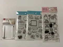新品 クリアスタンプ ３種＆アクリルブロック 1点セット
