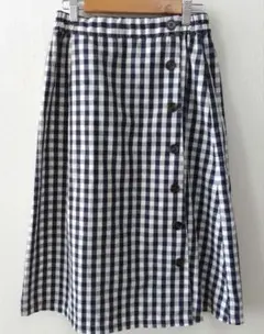 アースミュージック&エコロジー　巻きスカート風膝丈スカート　ネイビー　Fサイズ