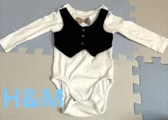 美品　H&M ベビーベスト風ボディスーツ 60/70 ホワイト/ブラック