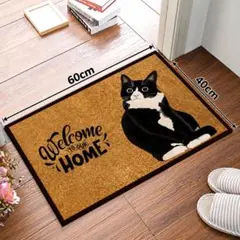 853 ハチワレ 猫 玄関マット 40×60cm 室内 ラグ インテリア お洒落