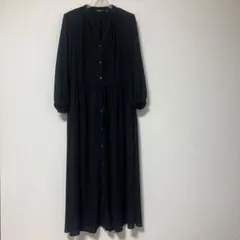 【極美品】UNIQLO ドローストリングロングワンピース（7分袖）黒　S