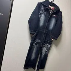 雅結❣️フード付き❣️デニム❣️ツナギ❣️和柄❣️刺繍❣️キッズ❣️サイズ120❣️