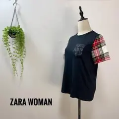 A783 ZARA WOMAN トップス 切り替え Tシャツ 半袖 千鳥柄のサムネイル
