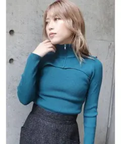 MURUA ハーフジップカットニット　ブルー