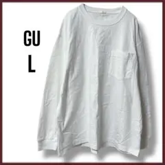 ジーユー GU 長袖トップス ホワイト L ヘビーウェイトクルーネックT 無地