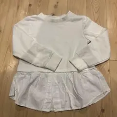 ホワイト 長袖カットソー XL フリル裾