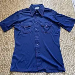 JCPenney ヴィンテージ 半袖シャツ ネイビー レトロ　70sのサムネイル