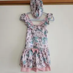 女の子用フリル付きワンピース水着 スイムキャップ付き