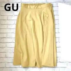 om34 GU：膝丈カラーフレアスカート　イエロー　差し色　大きいサイズXL