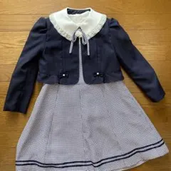 ネイビー チェック柄ドレスとジャケットセット 130サイズ