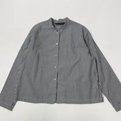 美品 mizuiro ind ギンガムチェック スタンドカラーシャツ