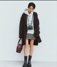 Mila Owen ワイドシルエットダブルブレストコート　チャコールグレー