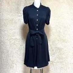 エフデ ef-de パフスリーブ ワンピース リボン 濃紺 9号 Mサイズ