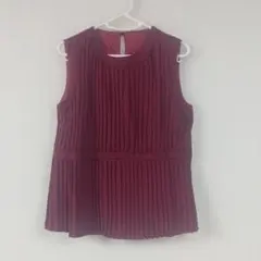 バーガンディ プリーツ ノースリーブ チュニック
