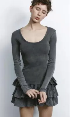 【ZARA】ウォッシュド加工フリルミニワンピース