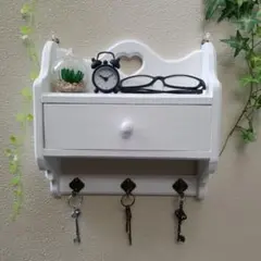 ハンドメイドシェルフ　引出し付き　3連フック